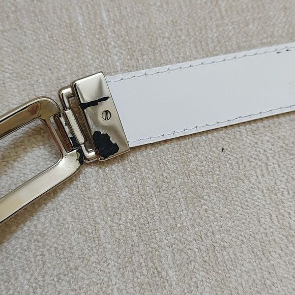Escada White Leather Belt Silver Buckle Loop & Links - Picture 9 of 12